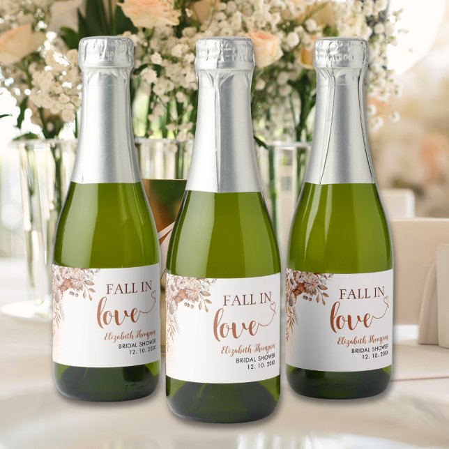 Fall in Love Bohemian Fall Bridal Shower  Sparkling Wine Label (Creator Uploaded)