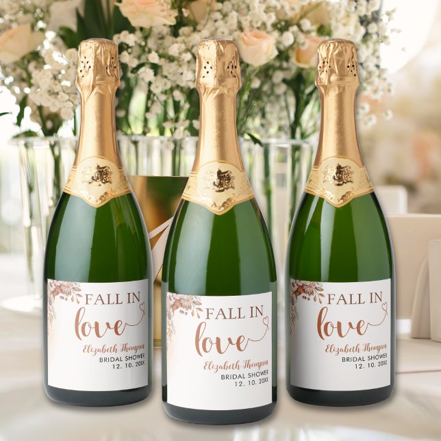 Fall in Love Bohemian Fall Bridal Shower  Sparkling Wine Label (Creator Uploaded)