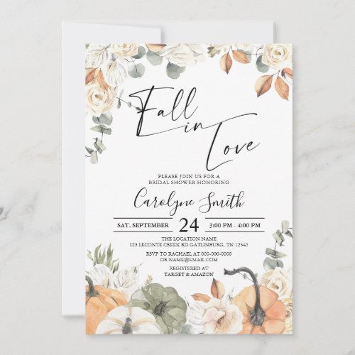 Fall in Love Boho Autumn Pumpkin Bridal Shower Invitation