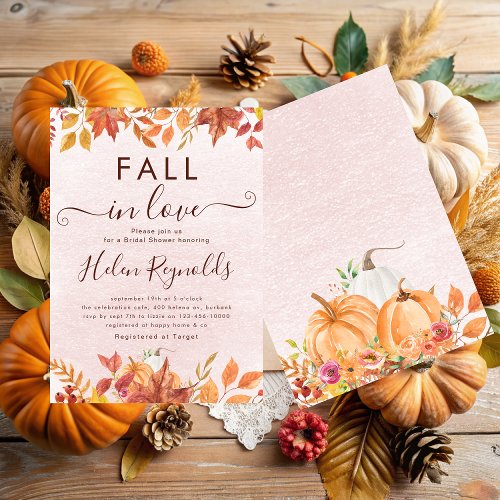 Fall in Love Boho Fall Pumpkin Bridal Shower Announcement