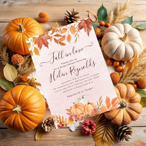 Fall in Love Boho Fall Pumpkin Bridal Shower Announcement