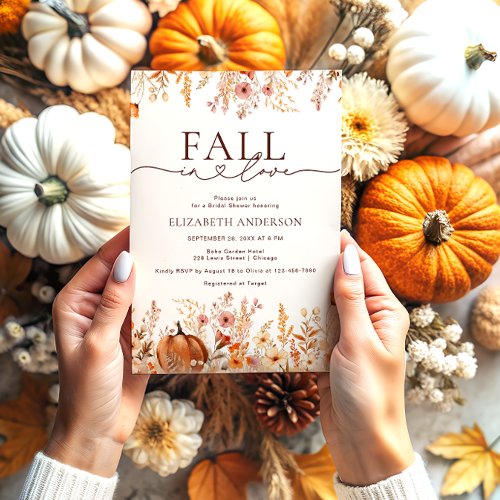 Fall in Love Boho Fall Pumpkin Bridal Shower Invitation