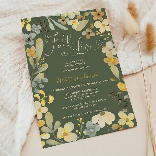 Fall in love boho floral autumn chic bridal shower invitation