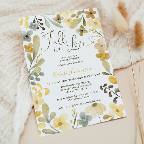 Fall in love boho floral autumn chic bridal shower invitation