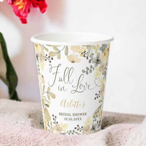 Fall in love boho floral autumn chic bridal shower paper cups