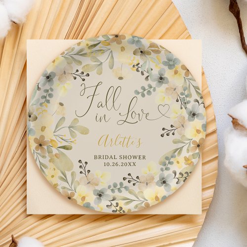 Fall in love boho floral autumn chic bridal shower paper plates