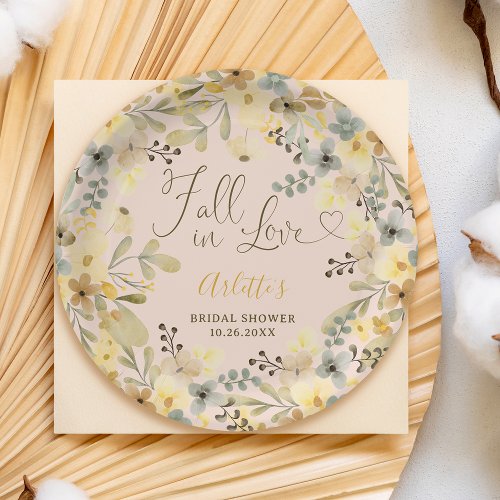 Fall in love boho floral autumn chic bridal shower paper plates