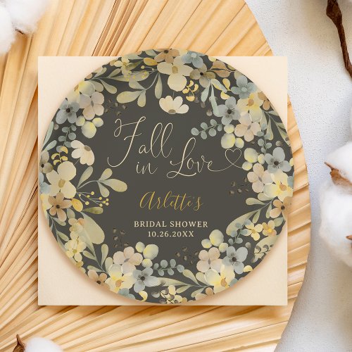 Fall in love boho floral autumn chic bridal shower paper plates