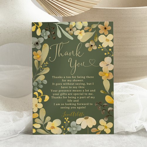 Fall in love boho floral autumn chic bridal shower thank you card