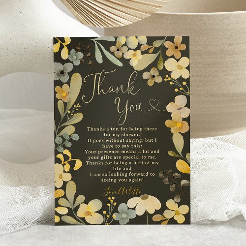 Fall in love boho floral autumn chic bridal shower thank you card