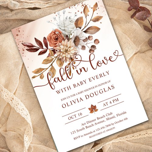 Fall in Love Boho Floral Baby Shower Invitation