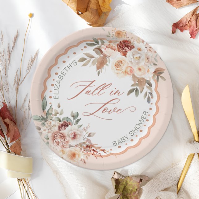 Fall in Love Boho Floral Baby Shower Paper Plates (Creator Uploaded)