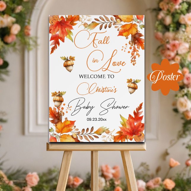 Fall in Love Boho Floral Baby Shower Welcome Poster (Creator Uploaded)