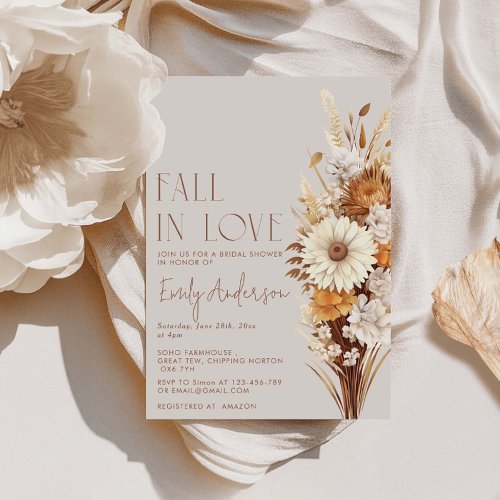 Fall In Love Boho Floral Bridal Shower Invitation