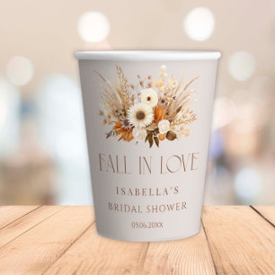 Fall In Love Boho Floral Bridal Shower Paper Cups