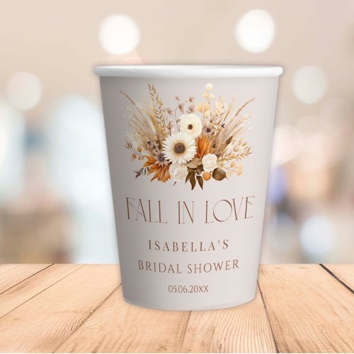 Fall In Love Boho Floral  Bridal Shower  Paper Cups