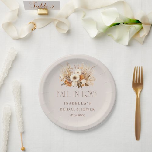 Fall In Love Boho Floral  Bridal Shower  Paper Plates