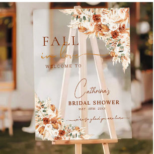 Fall in Love Boho Floral Bridal Shower Welcome Acrylic Sign