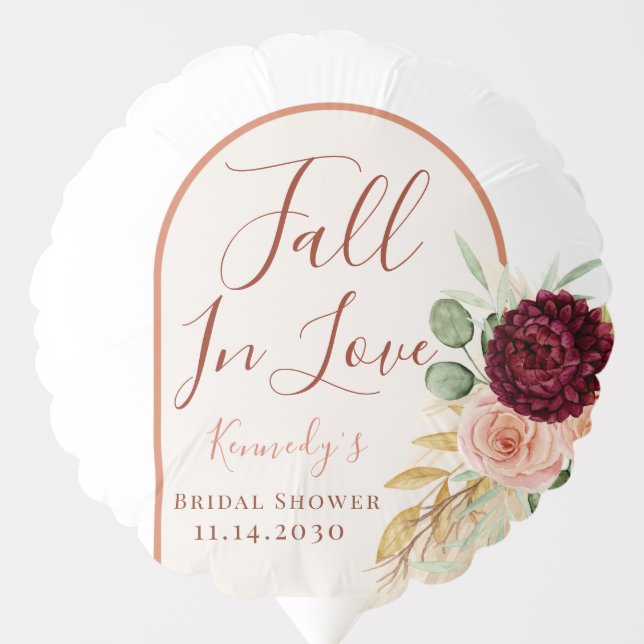 Fall In Love Boho Floral Pampas Bridal Shower  Balloon (Front)