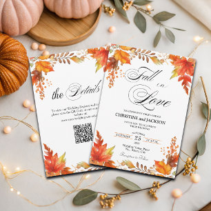 Fall in Love Boho Floral QR Code Wedding Invitation