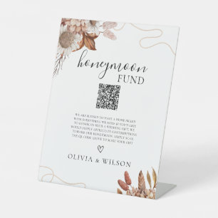 Fall in love Boho Flowers Honeymoon Fund QR Code Pedestal Sign