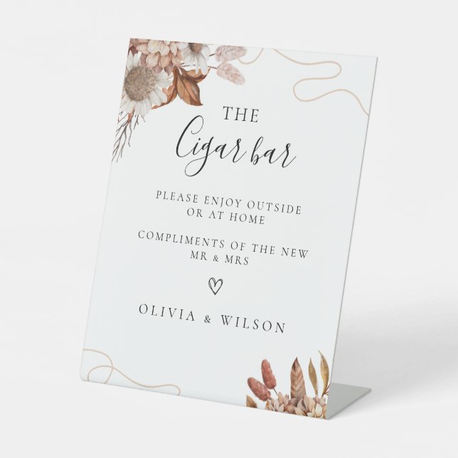 Fall in love | Boho Flowers Wedding Cigar Bar Sign (Front)