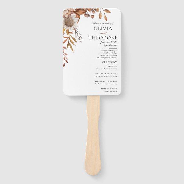 Fall in love | Boho Flowers Wedding Program Hand Fan (Front)