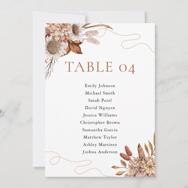 Fall in love | Boho Flowers Wedding Table Number (Front)