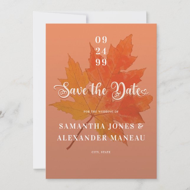 Fall in Love Boho Leaf Terracotta No Photo Wedding Save The Date (Front)