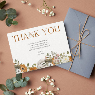 Fall in Love Boho Orange Floral Bridal Shower Thank You Card