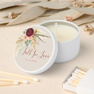 Fall In Love Boho Pampas Grass Floral Bridal Mini Candle Favors