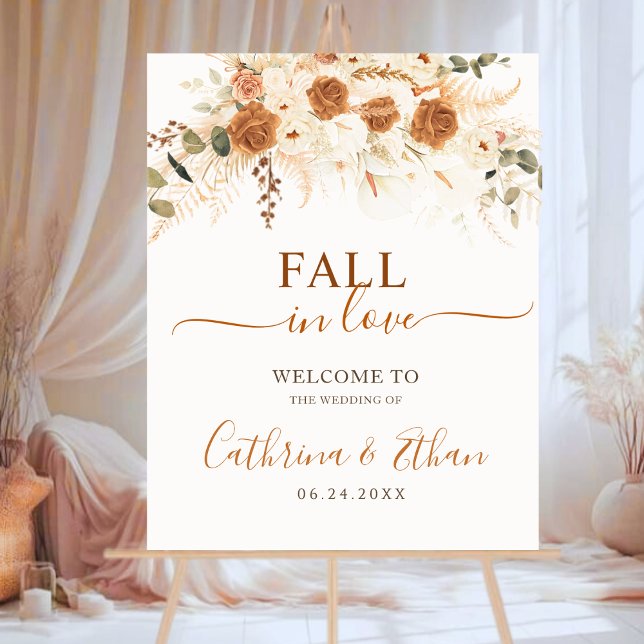 Fall in Love Boho Pampas & Rose Wedding Welcome  Foam Board (Creator Uploaded)