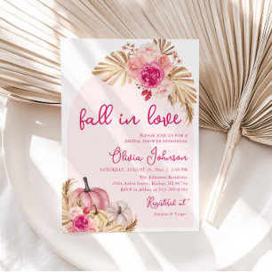 Fall in Love Boho Pink Pumpkin Bridal Shower Invitation