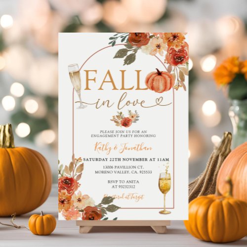 Fall in Love Boho Pumpkin Arch Engagement Party Invitation