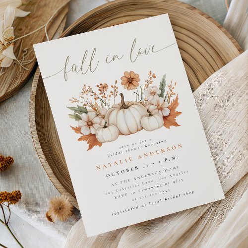 Fall in Love Boho Pumpkin Bridal Shower Invitation