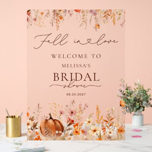 Fall in Love Boho Pumpkin Bridal Shower Welcome Acrylic Sign