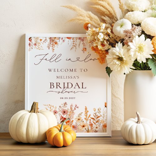 Fall in Love Boho Pumpkin Bridal Shower Welcome Poster