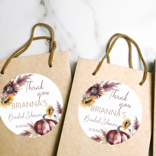 Fall in love boho pumpkin sunflower bridal shower classic round sticker