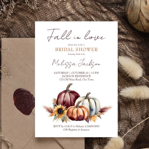 Fall in love boho pumpkin sunflower bridal shower invitation