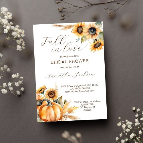 Fall in love boho pumpkin sunflowers bridal shower invitation