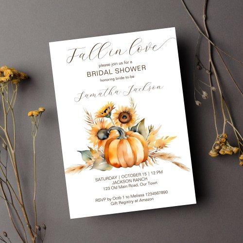 Fall in love boho pumpkin sunflowers bridal shower invitation