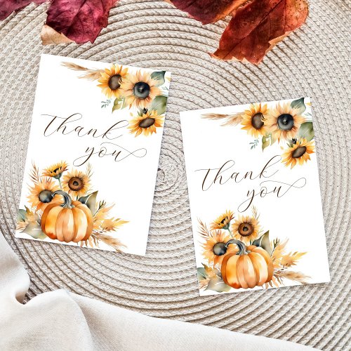 Fall in love boho pumpkin sunflowers bridal shower thank you card