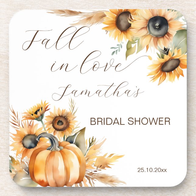 Fall in love boho pumpkin sunflowers favors beverage coaster (Front)