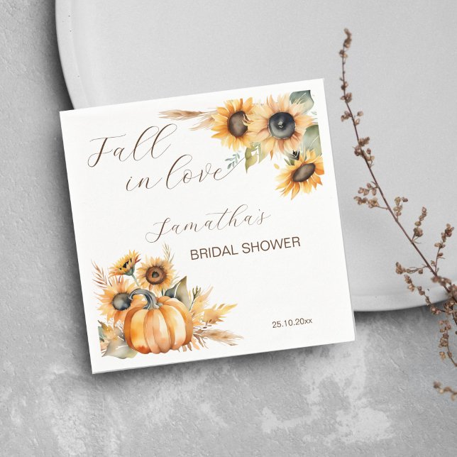 Fall in love boho pumpkin sunflowers tableware napkins (Fall in love boho sunflowers pumpkin pampas grass bridal shower tableware personalized napkins )