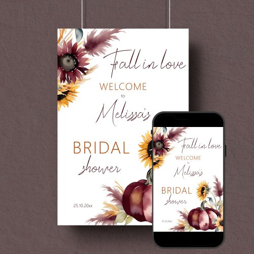 Fall in love boho pumpkin sunflowers welcome sign