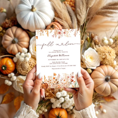 Fall In Love Boho Rustic Pumpkin Bridal Shower Invitation