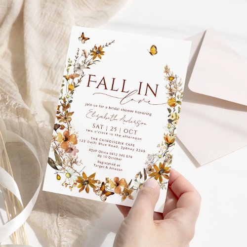 Fall In Love Boho Rustic Wildflowers Bridal Shower Invitation