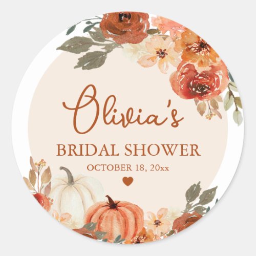 Fall in Love Boho Terracotta Pumpkin Bridal Shower Classic Round Sticker