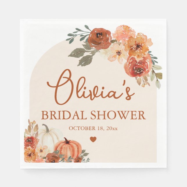 Fall in Love Boho Terracotta Pumpkin Bridal Shower Napkins (Front)