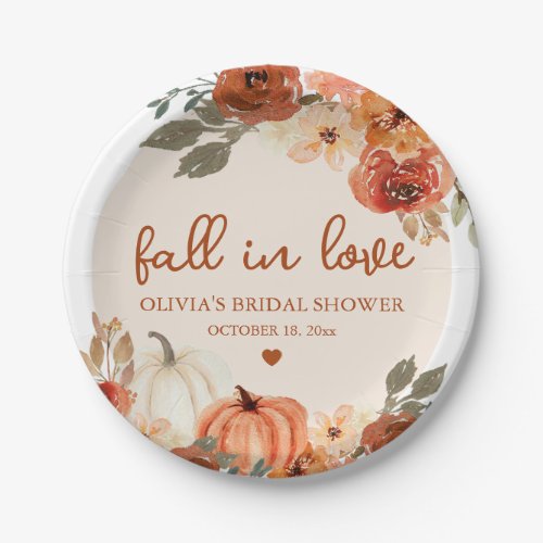 Fall in Love Boho Terracotta Pumpkin Bridal Shower Paper Plates